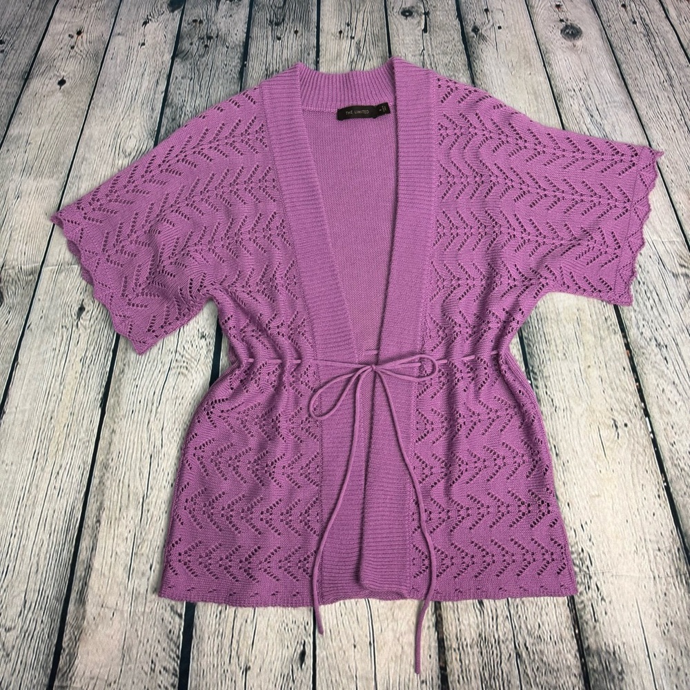 Vtg The Limited Y2K Lavender Open-Front Tie Short Sleeve Cardigan Size Medium